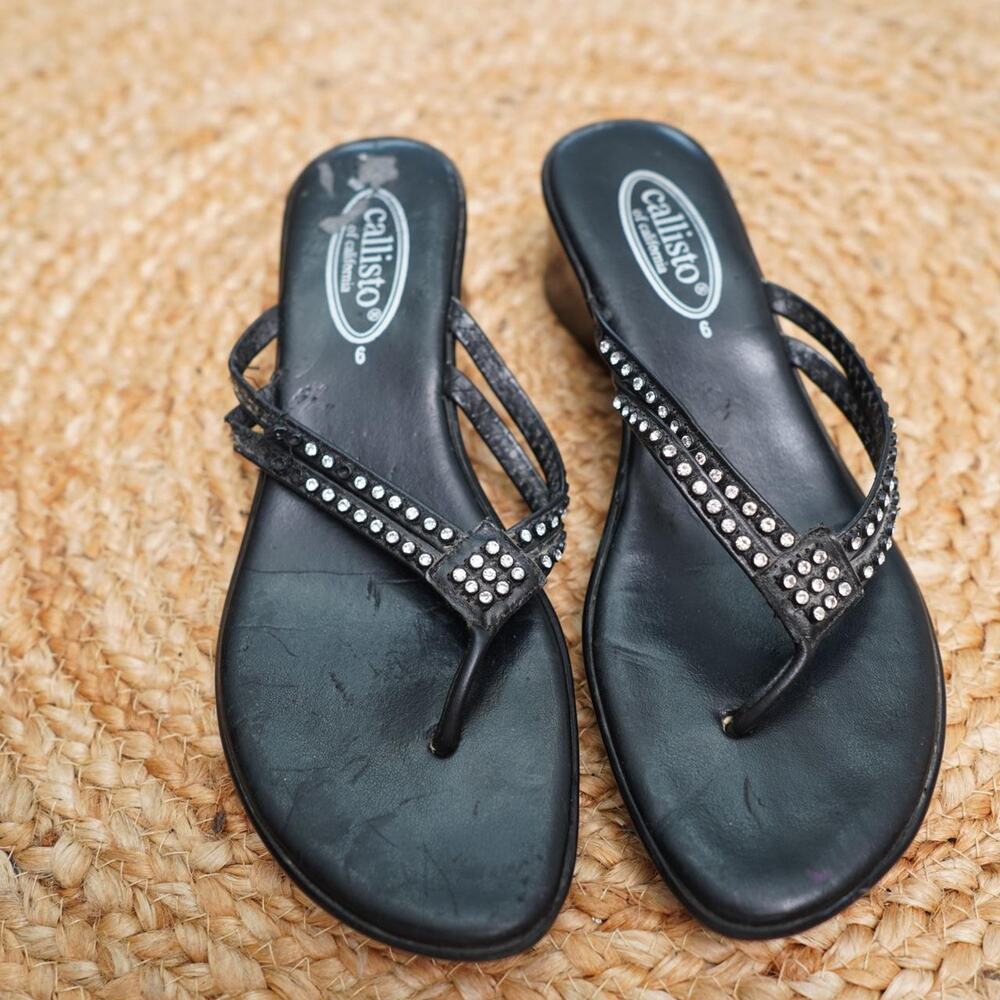 Callisto Rhinestone Wedge Sandals Black 6